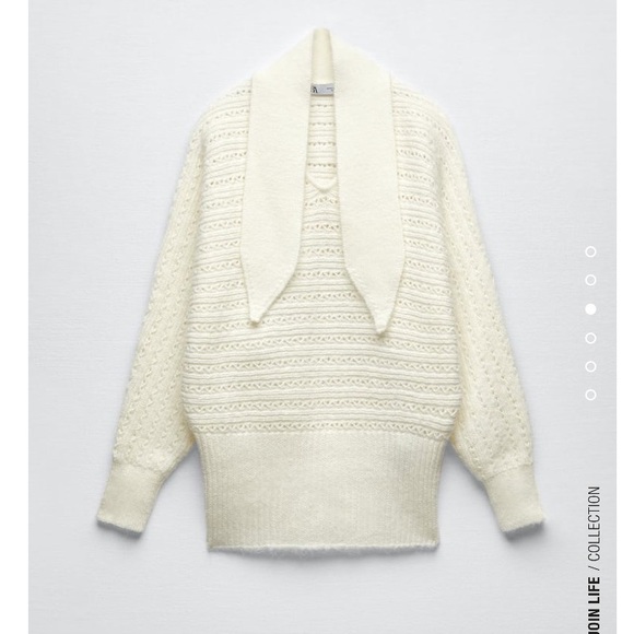 ZARA NWT BOW COLLAR KNIT SWEATER ECRU SIZE XL - Picture 2 of 5